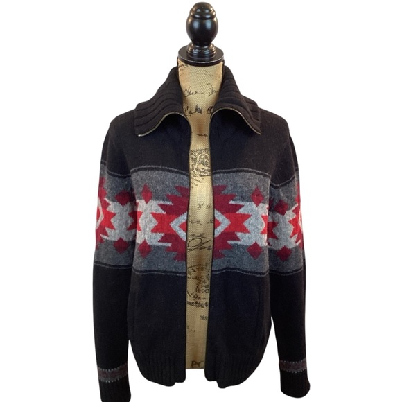 Lauren Ralph Lauren Cardigan Sweater Jacket Wool Tribal Full Zip Womens Large - Picture 11 of 12